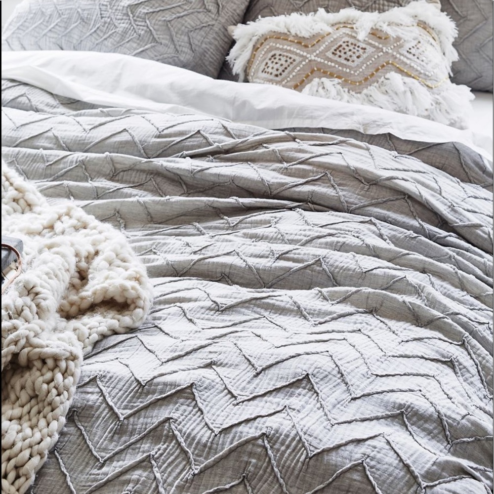 Textured grey Anthropologie chevron duvet